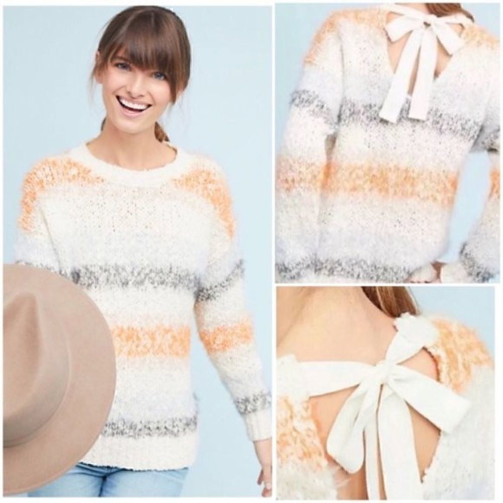 Meadow Rue | Anthropologie | Kennedy Striped Fuzzy Tie Back Sweater | S